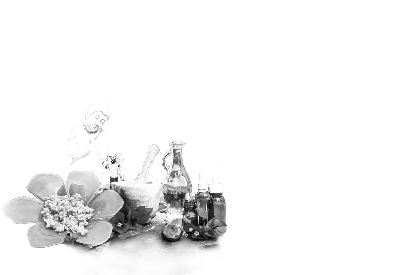 Portada de Madreselva con flores, aceites, mortero y una figura de Buda